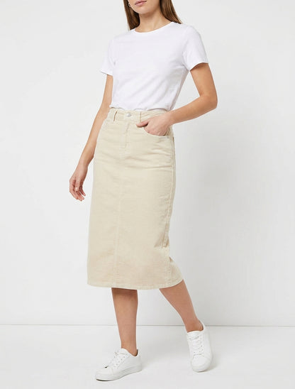 Effen geribde rok - Beige