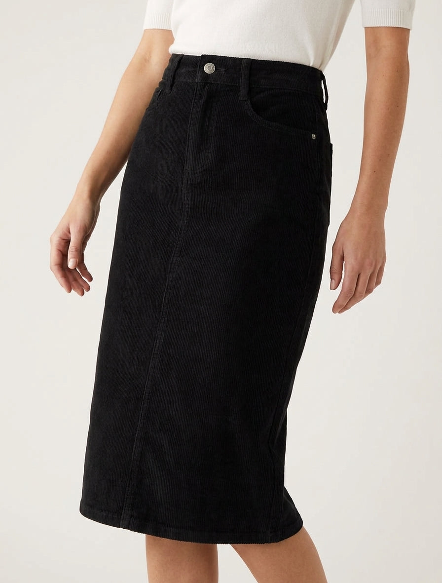 Effen geribde rok - Zwart