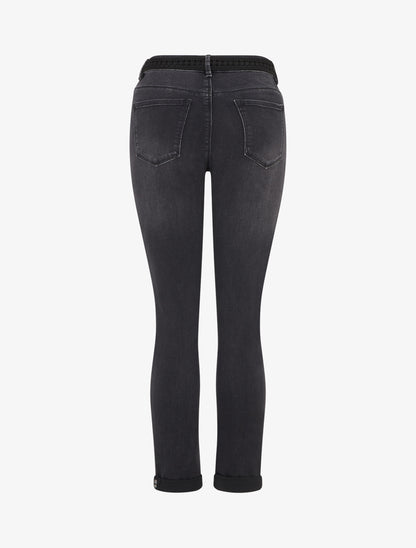 Jean à revers et ceinture à nouer - Gris anthracite - 2