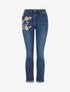 Jean à empiècement broderie floral coupe slim - Bleu denim - 1