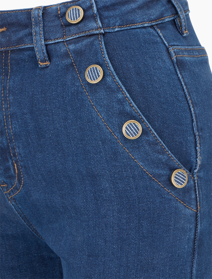 Jean à boutons décoratifs coupe droite - Bleu denim - 3