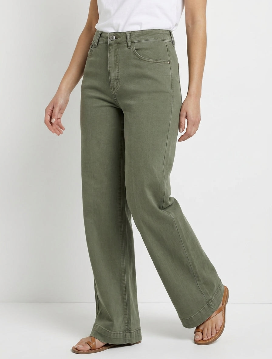 Jean uni wide leg - Kaki