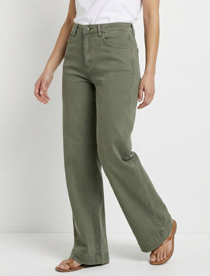 Jean uni wide leg - Kaki