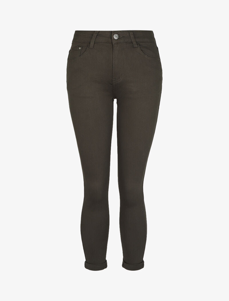 Jean slim stretch à taille haute - Kaki - 1