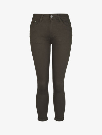 Jean slim stretch à taille haute - Kaki - 1