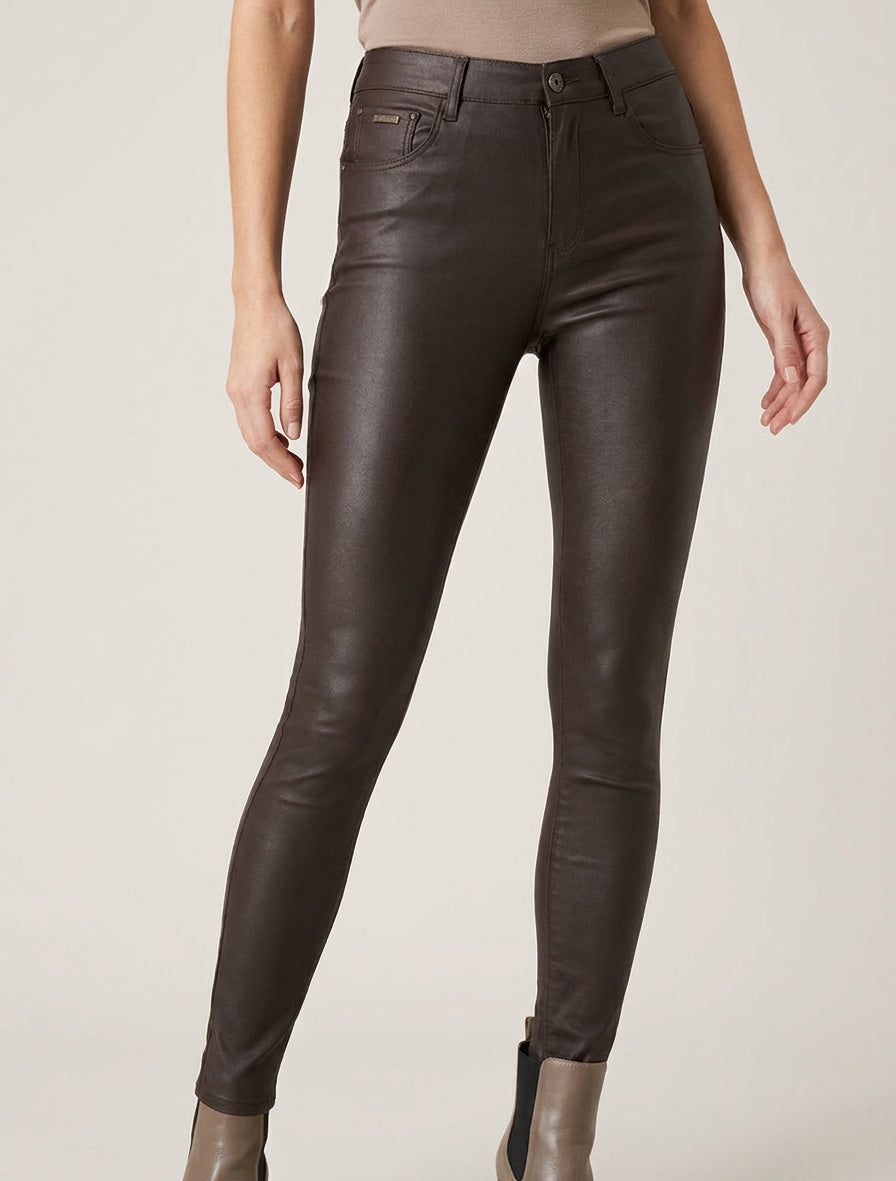 Skinny jeans met een gewaxte look - Bruin