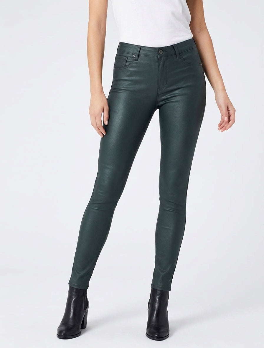 Jean skinny effet ciré - Vert foncé