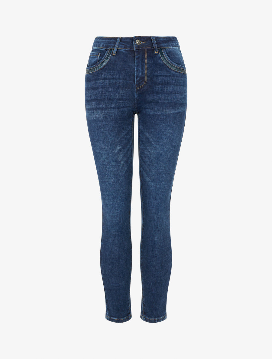 Jean skinny à poches à sequins - Bleu denim - 1