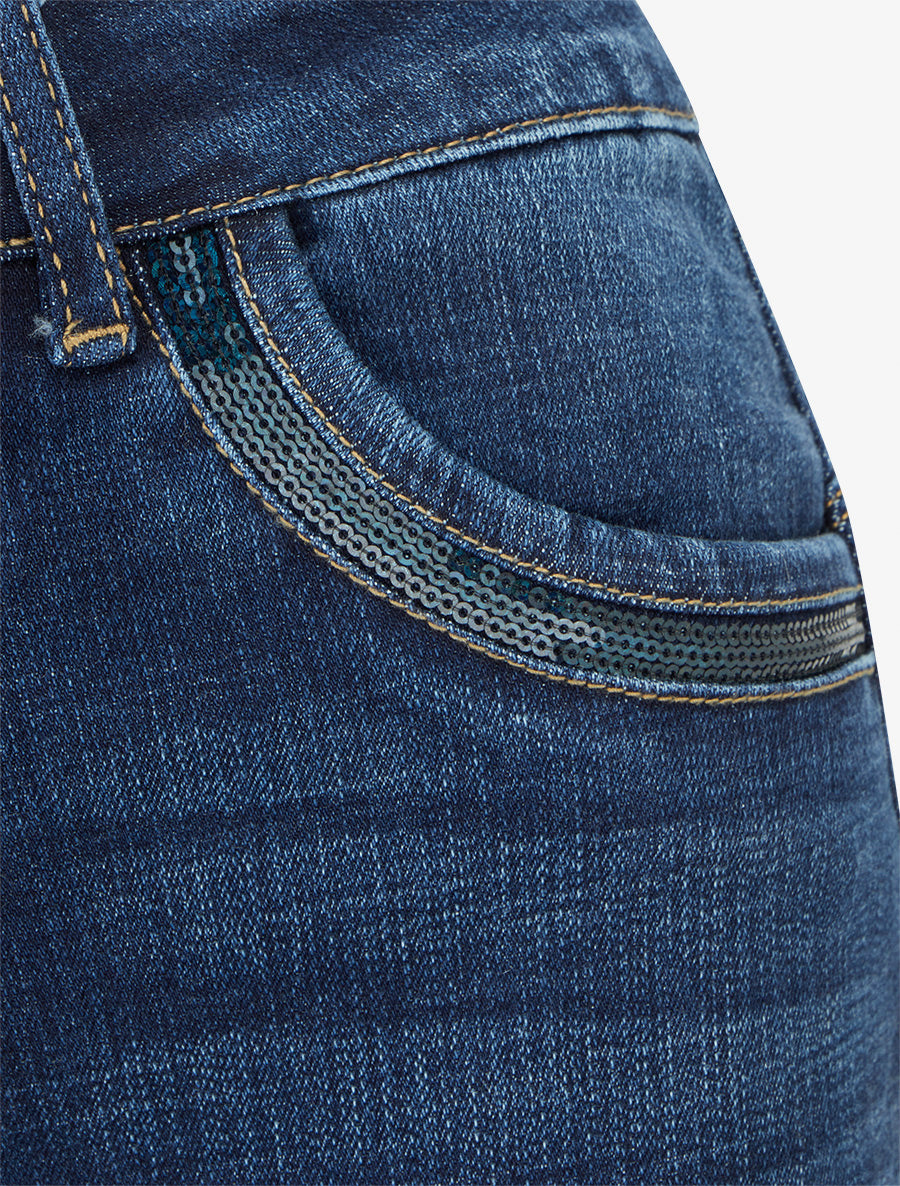 Jean skinny à poches à sequins - Bleu denim - 3