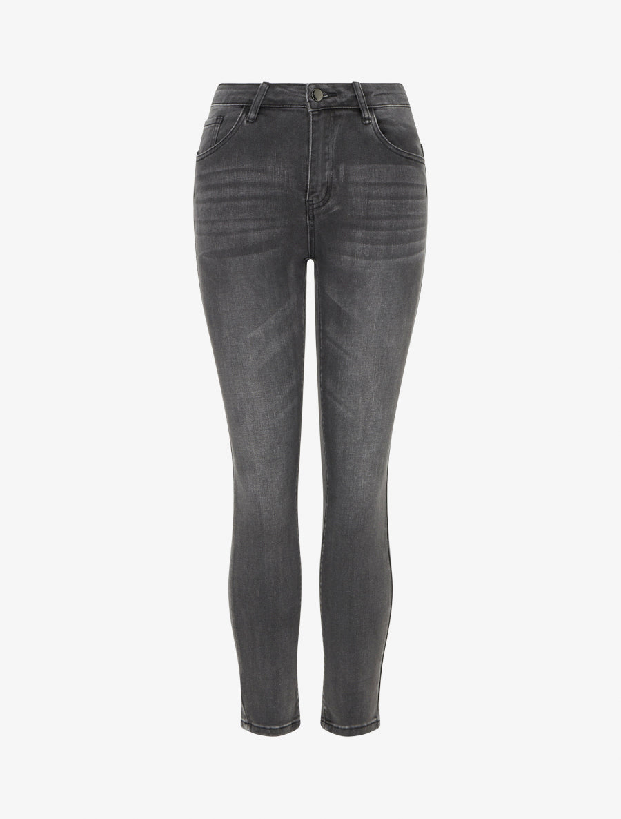 Jean slim délavé à taille haute - Gris foncé - 1