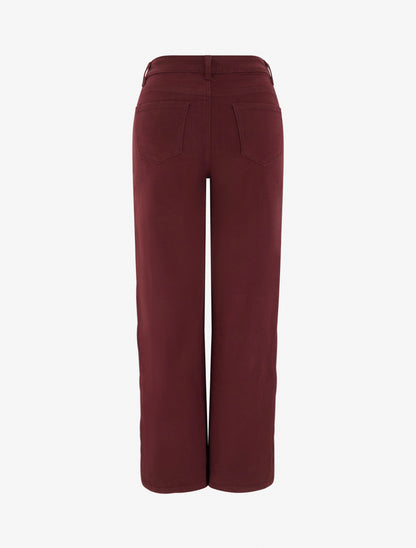 Jean wide leg uni à taille haute - Bordeaux - 2