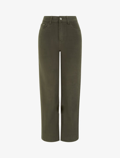 Jean wide leg uni à taille haute - Kaki - 1