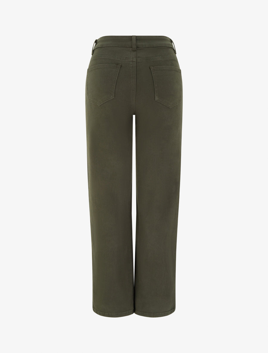 Jean wide leg uni à taille haute - Kaki - 2