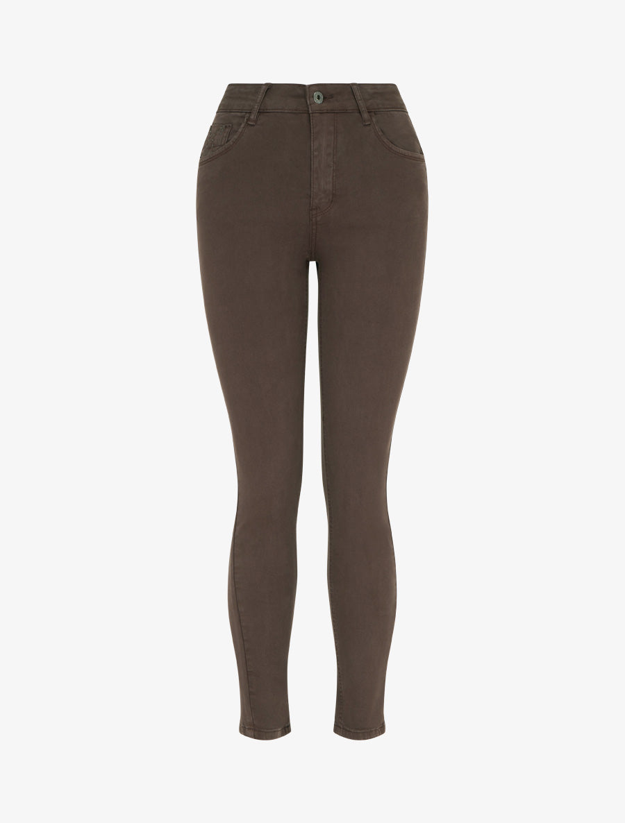 Jean skinny push-up à poches à sequins - Marron - 1
