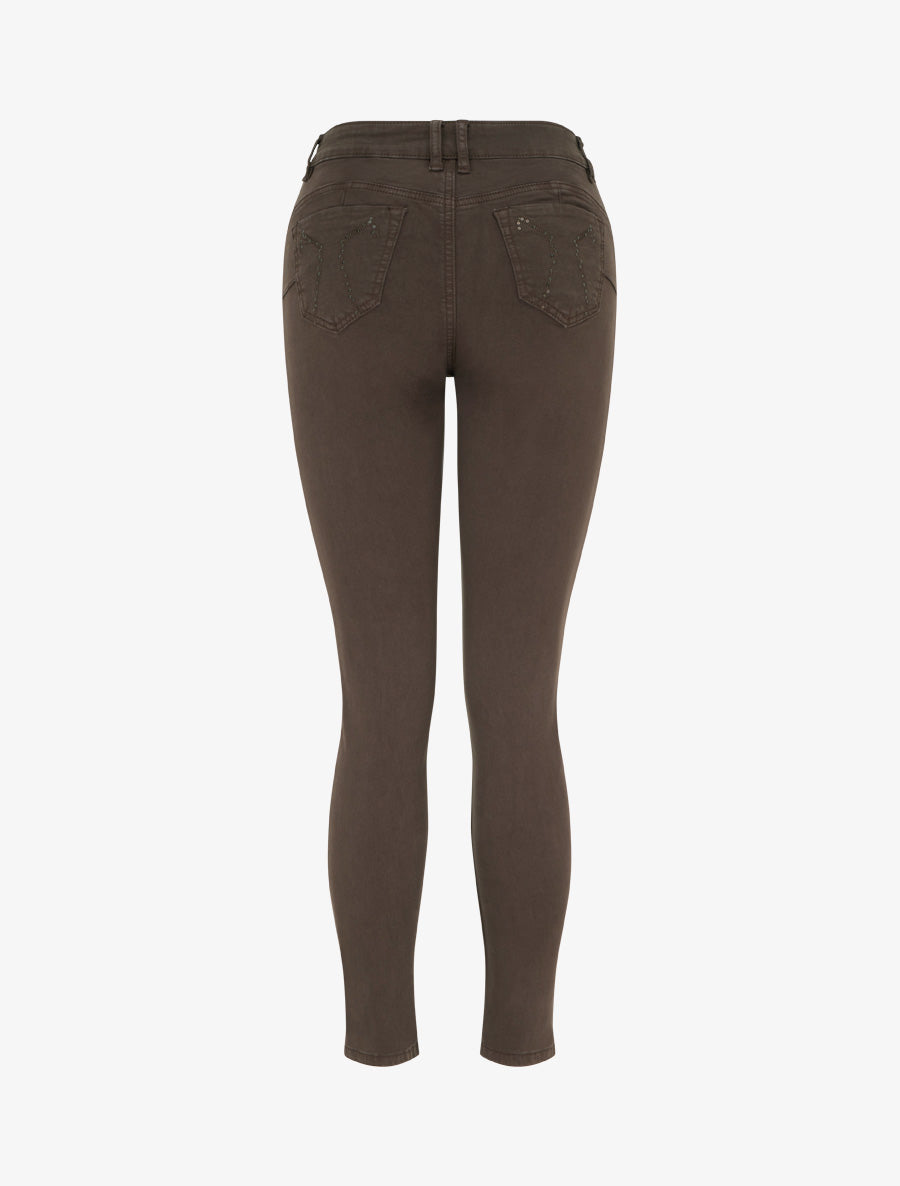 Jean skinny push-up à poches à sequins - Marron - 2
