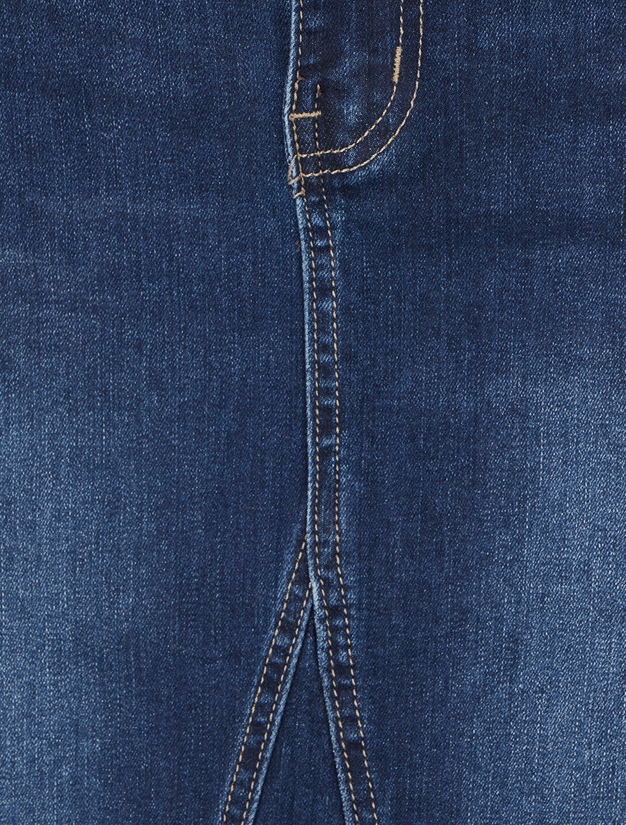 Jupe longue coupe droite en jean à coutures apparentes - Bleu - 3