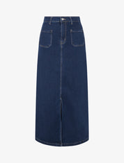Jupe longue coupe droite en jean à 4 poches - Bleu - 1