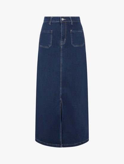 Jupe longue coupe droite en jean à 4 poches - Bleu - 1