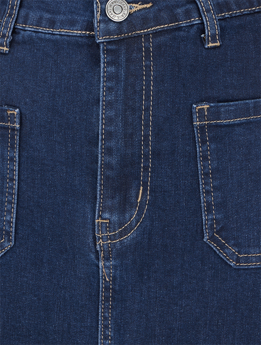 Jupe longue coupe droite en jean à 4 poches - Bleu - 3