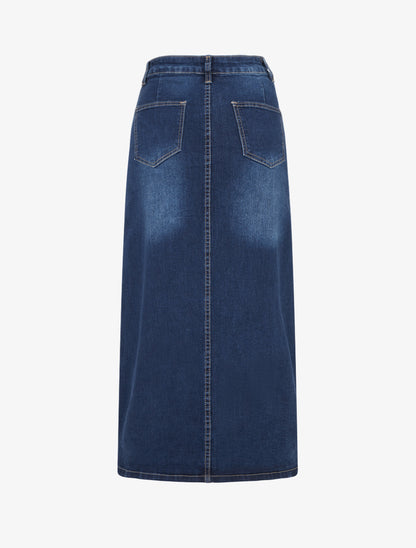 Jupe longue coupe droite en jean fendue - Bleu - 2