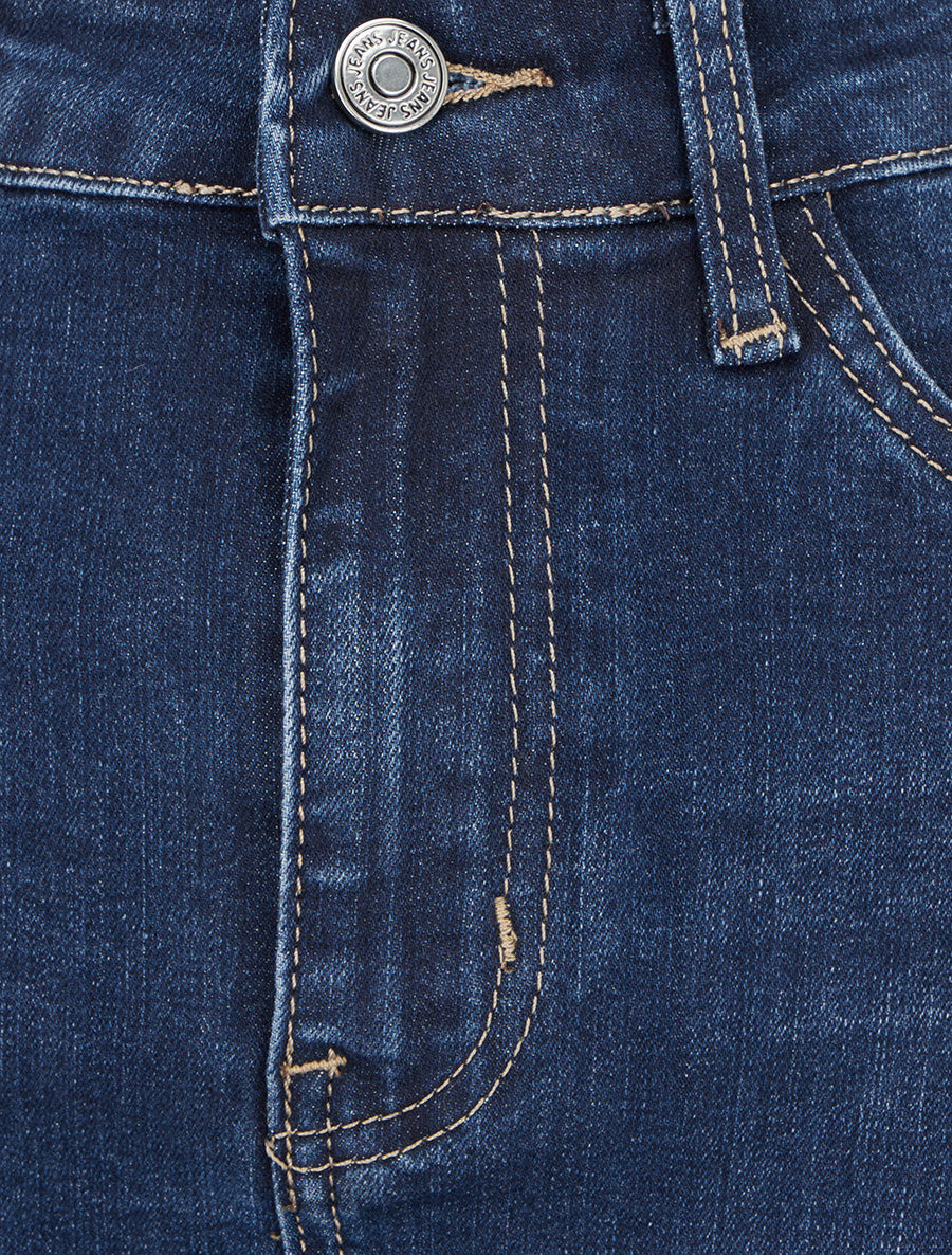 Jupe longue coupe droite en jean fendue - Bleu - 3