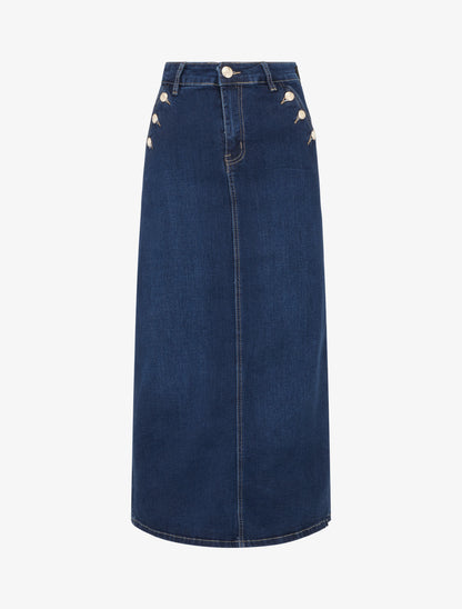 Jupe longue en jean poches boutonnées - Bleu - 1