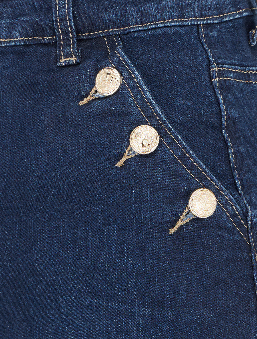 Jupe longue en jean poches boutonnées - Bleu - 3