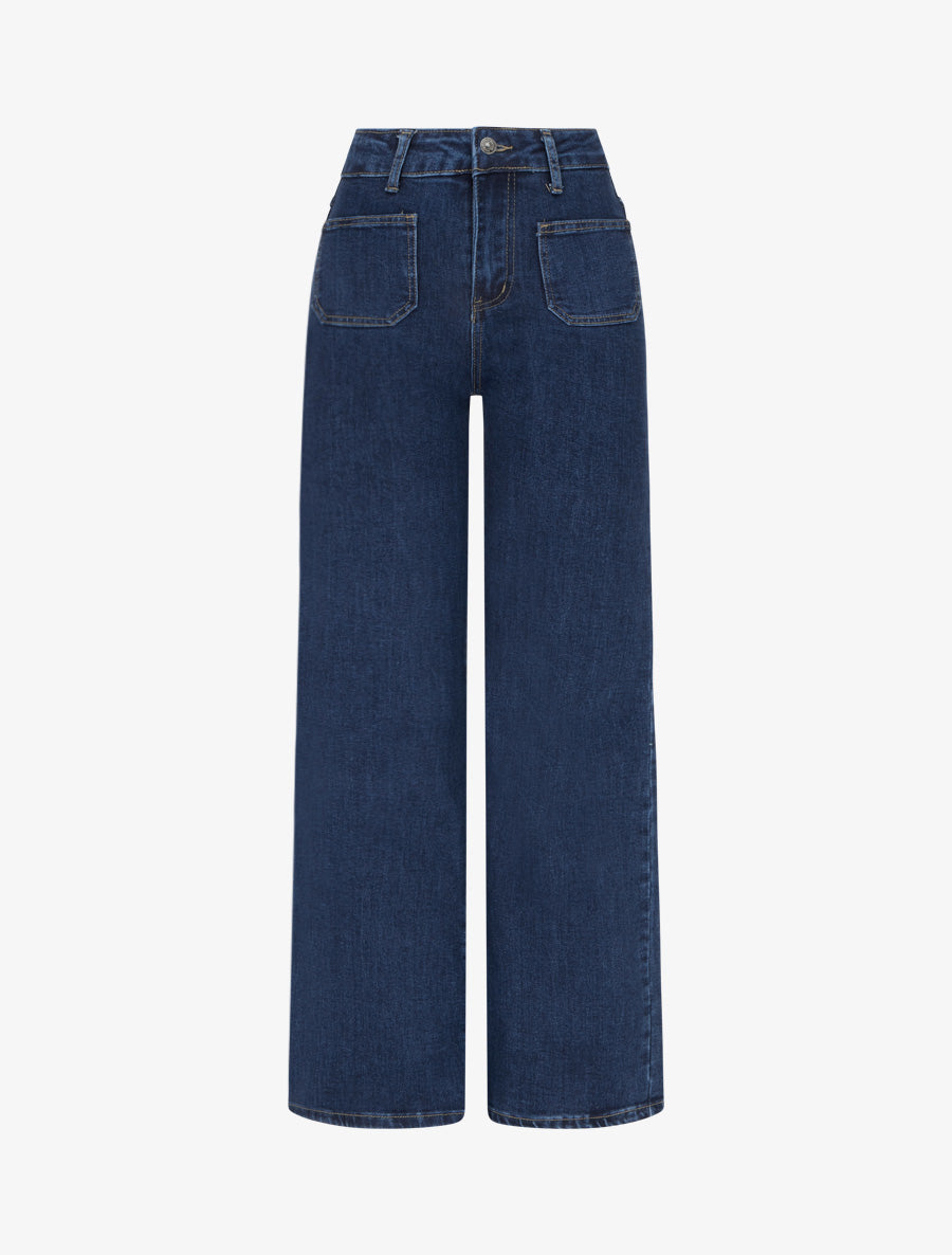 Jean wide leg à poches plaquées - Bleu denim - 1