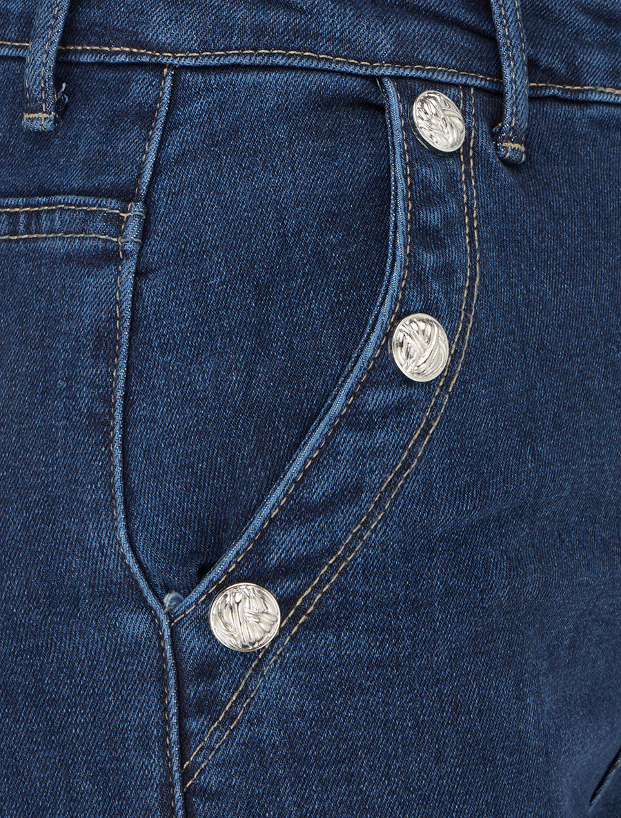 Jean wide leg à poches boutonnées - Bleu denim - 3