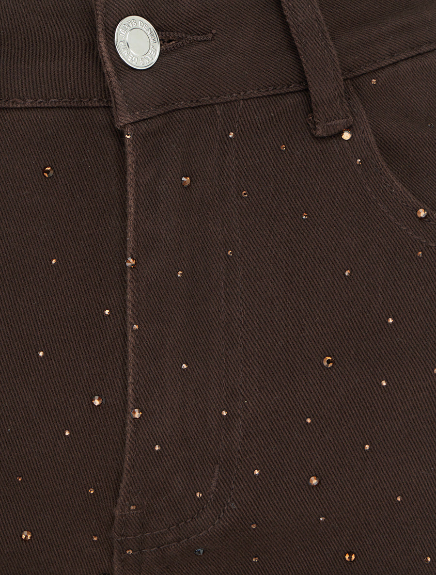 Jean wide leg à strass - Marron - 3