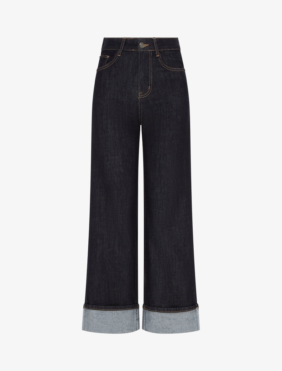 Jean wide leg à revers - Bleu brut - 1