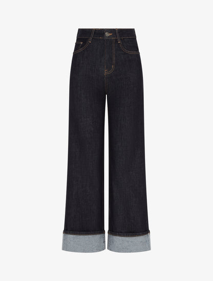 Jean wide leg à revers - Bleu brut - 1