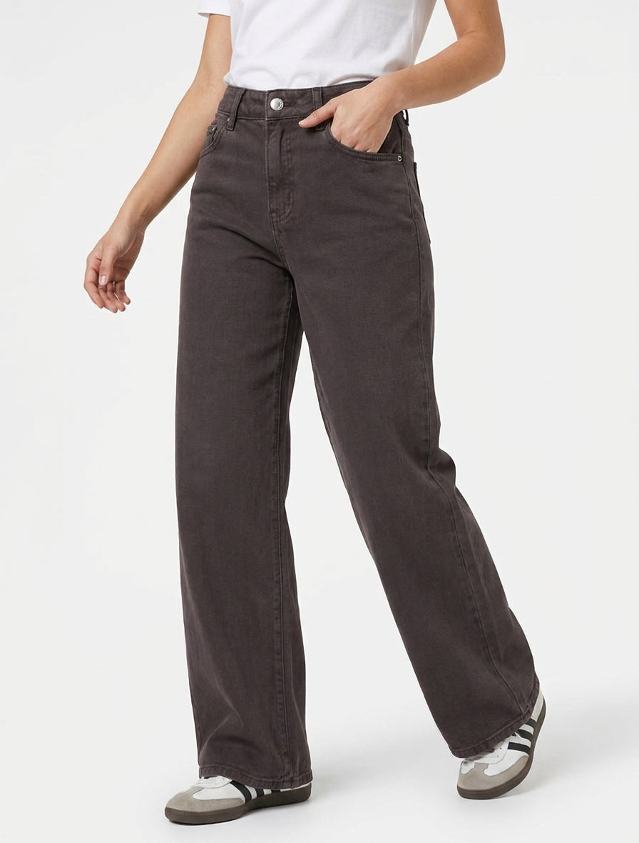 Jean uni wide leg - Marron/gris