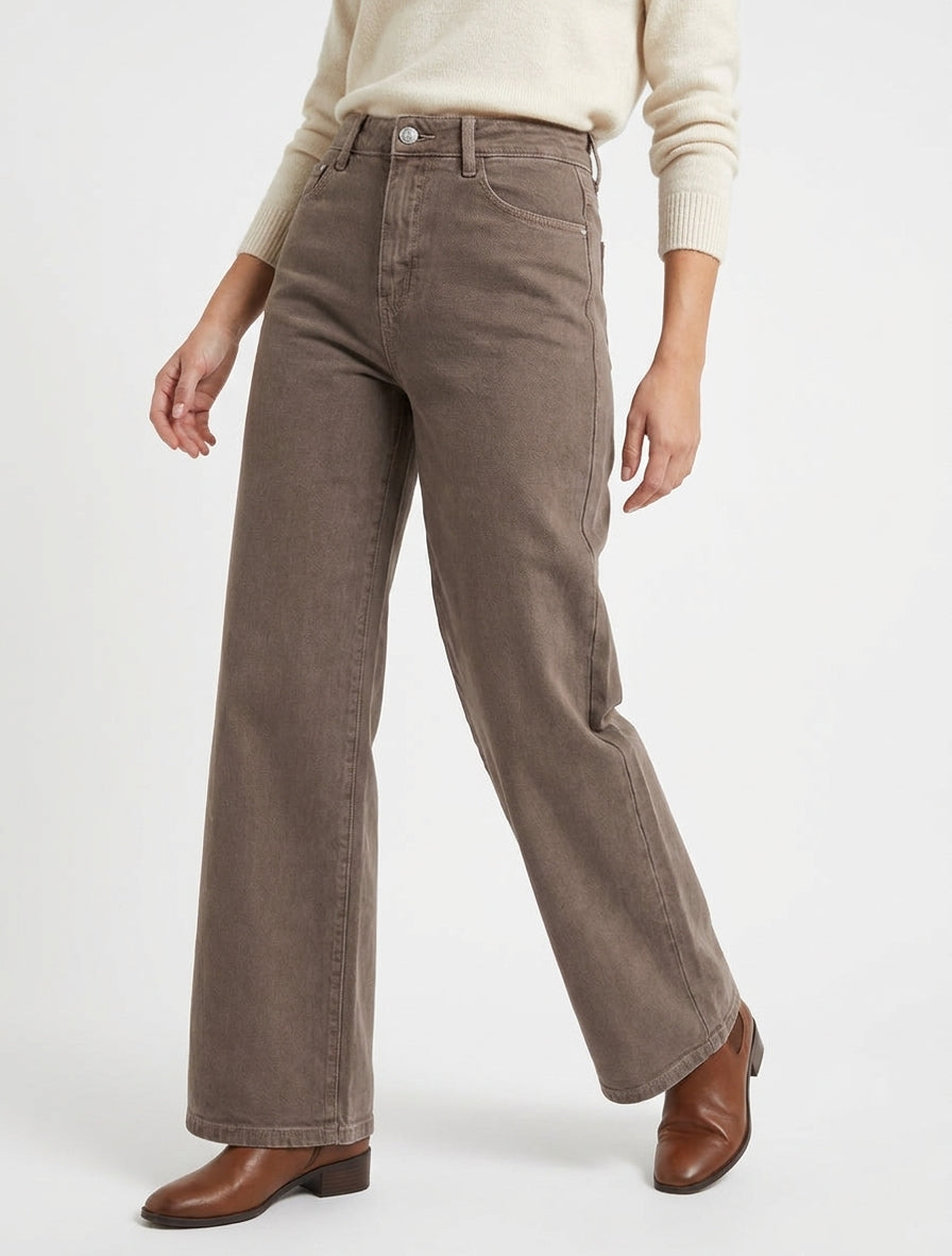 Jean uni wide leg - Taupe foncé