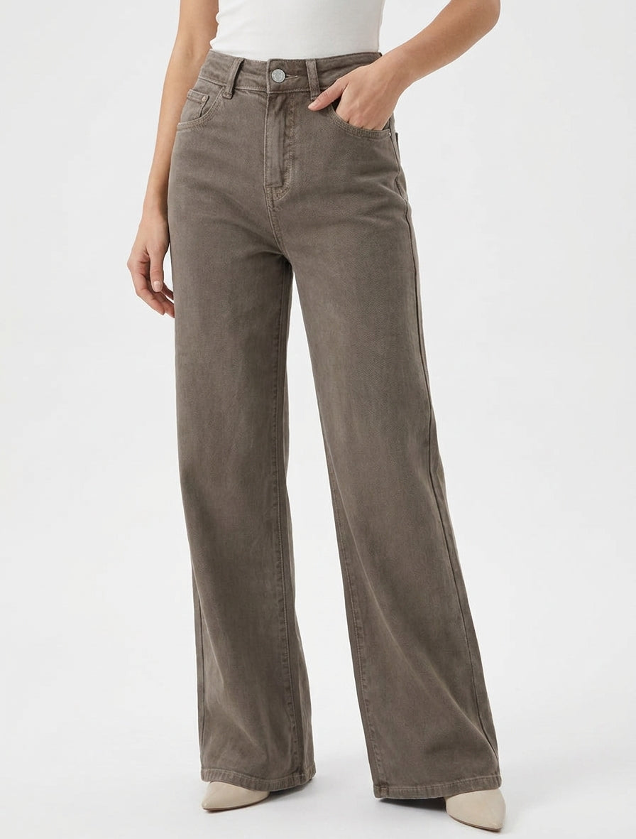 Jean uni wide leg - Taupe
