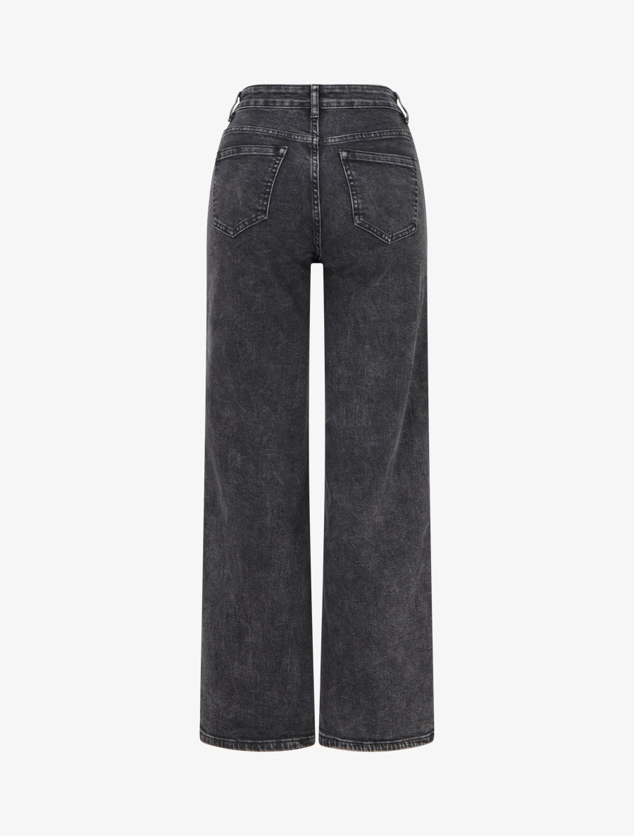 Jean wide leg taille haute délavé - Gris foncé - 2