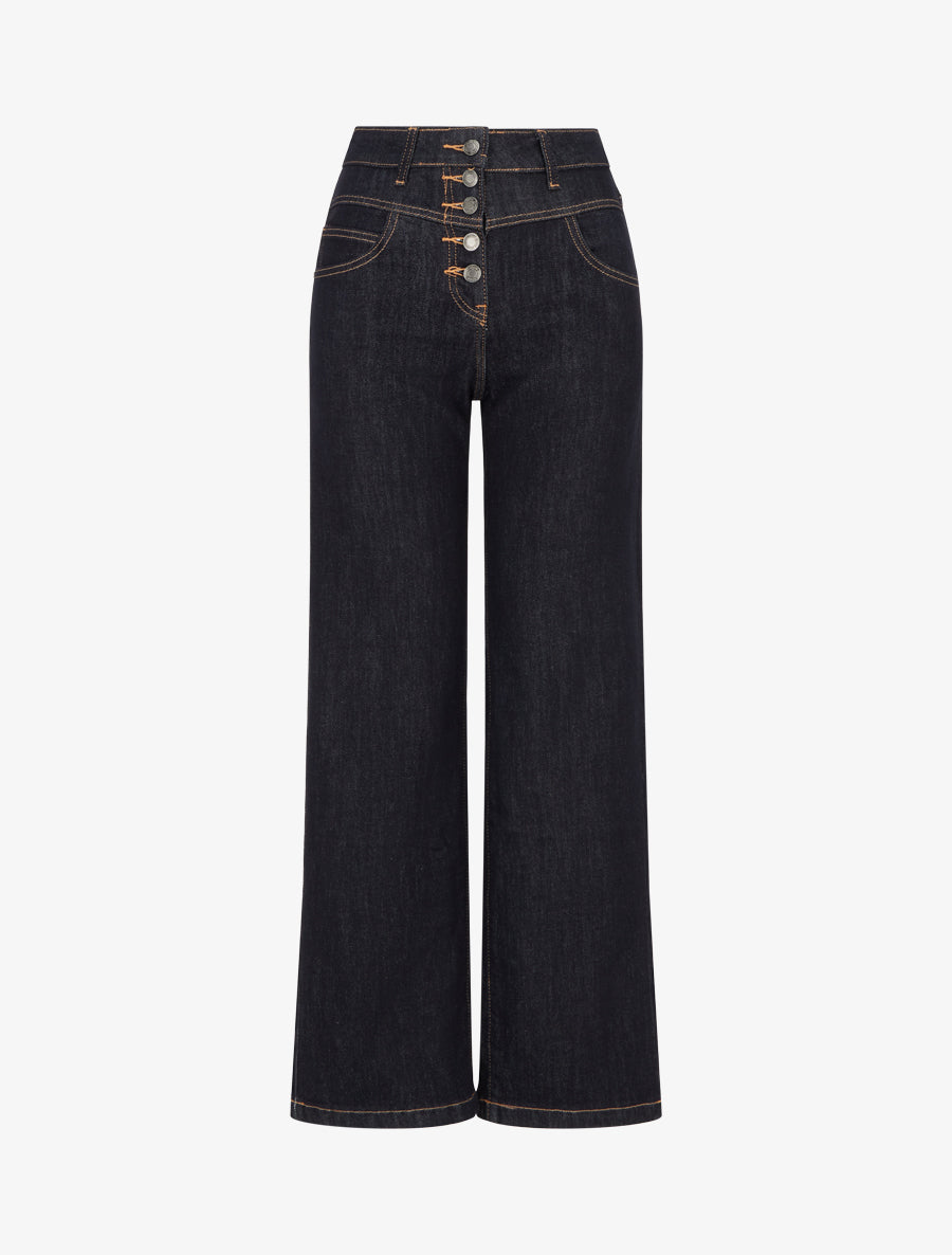 Jean wide leg fermeture boutonnée - Bleu brut - 1