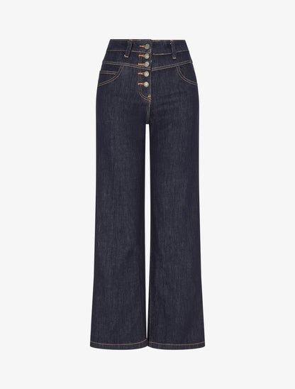 Jean taille haute coupe ample - Bleu brut - 1