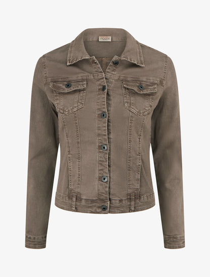 Veste en jean uni coupe droite - Taupe - 1