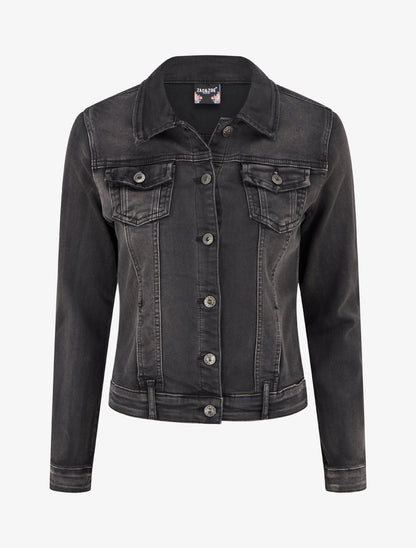 Veste en jean uni coupe droite - Noir - 1