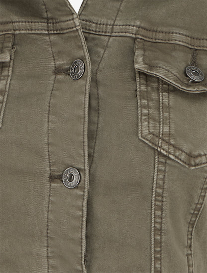 Veste en jean uni coupe droite - Kaki - 3