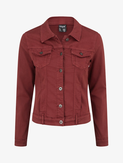 Veste en jean uni coupe droite - Bordeaux - 1