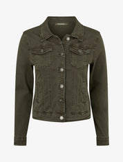 Veste en jean unie coupe droite - Kaki - 1