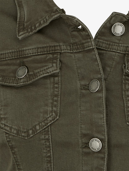 Veste en jean unie coupe droite - Kaki - 3