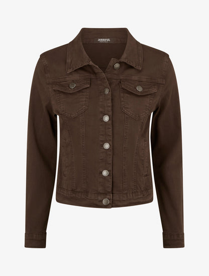 Veste en jean unie coupe droite - Marron - 1