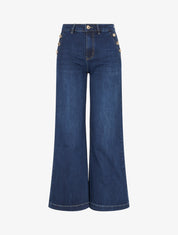 Jean délavé wide leg à boutons nacrés - Bleu - 1