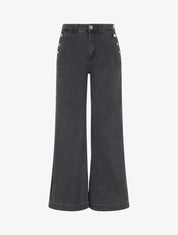 Jean wide leg à boutons nacrés - Anthracite - 1
