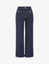 Jean wide leg taille haute avec poches plaquées à boutons décoratifs - Bleu brut - 1