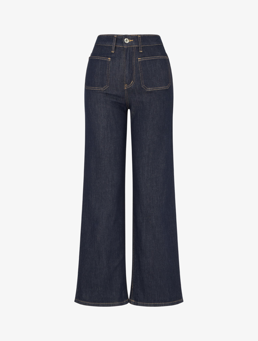 Jean wide leg taille haute à 4 poches - Bleu brut - 1
