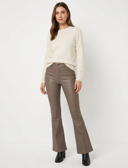 Pantalon flare enduit - Taupe foncé